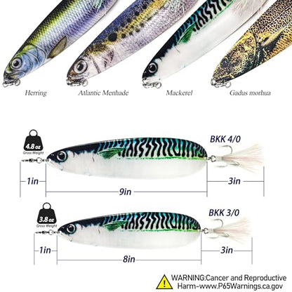 Magnum Flutter Spoon Deep Sea Jigging Fishing Lures, 7.5-9 Inch Large Hard Metal Sinking Trolling Casting Striper Fishing Spoon Baits for Striped Bass, Salmon, Walleye, Saltwater, Freshwater - color: C3 - 9" Classic - Mackerel