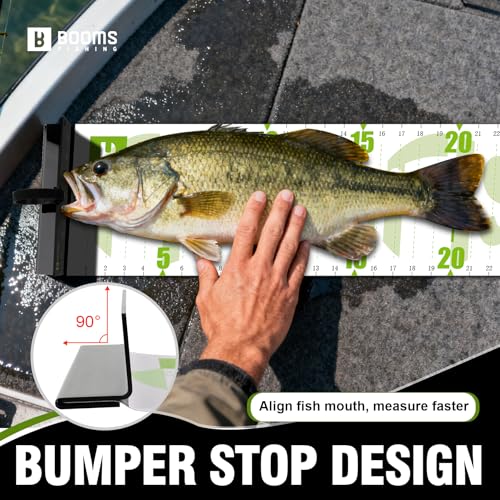 Booms Fishing 59" Fish Ruler: Fish Measuring Board - Measuring Tape with Bump Board - Rolling & Portable with Carabiner, Waterproof Fishing Measure Tool for Saltwater, Rl4 Green - color: Green with white