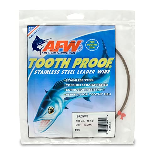 AFW Tooth Proof Stainless Steel Single Strand Hard Leader Wire - Bright and Camo for Shark, Barracuda, King Mackerel, Wahoo, Snook Bite Protection for Toothy Critters, Rigging Baits and Lures - color: Camo, style: #9, 105 Lb Test, 30 Ft