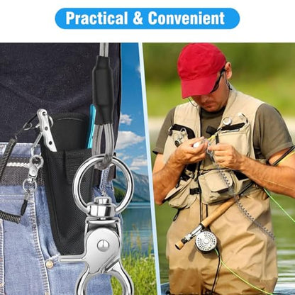 TSV Fishing Lanyards, 10PCS Retractable Fishing Tool Coiled Lanyard with Carabiner Keychain, 2 Sizes Leash Tether for Pliers Kayak - color: Black