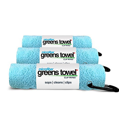 Caribbean Blue 3 Pack Golf Towel Set for Golf Bags with Clip, Plush Microfiber Nap Fabric, 16x16, The Original - color: Caribbean Blue