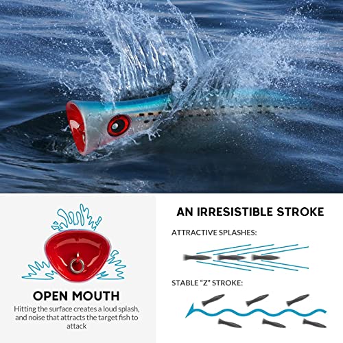 THKFISH Topwater Saltwater Fishing Lures GT Popper with 3X Strong Hook, Surf Fishing 1pc / 3pcs - color: 3pcs 3Colors (Blackspot Pink+PurpleLaser + GreenLaser)