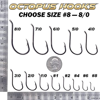 Octopus-Hook-Fishing-Beak-Circle-Hooks-Freshwater-Red-Black-100-50 Pack - color: 2-Black, size: Size:6/0 50-Pack
