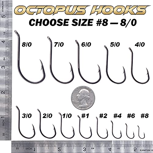 Octopus-Hook-Fishing-Beak-Circle-Hooks-Freshwater-Red-Black-100-50 Pack - color: 2-Black, size: Size:8/0 50-Pack