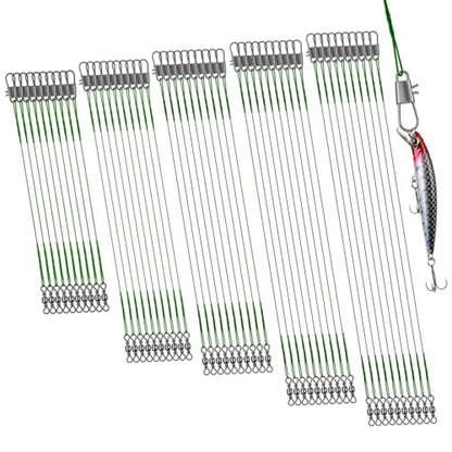 DONQL 50pcs Fishing Leaders, Stainless Steel Fish Line, 10/15/20/25/30cm Wire with Swivels Snaps Connect Fishing Gear and Equipment Tackle Kit, for Bait Lures Rigs Hooks - color: Green