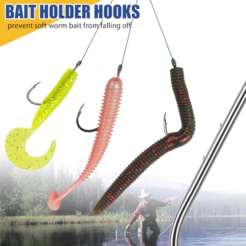200pcs Bait Holder Fishing Hooks Kit, Double-Barbed Shank Baitholder Hooks | High Carbon Steel Offset Live Bait Hooks for Walleye Trout Crappie Panfish Bluegill Freshwater Saltwater Fishing ﻿ ﻿