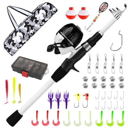 WIDDEN Kids Fishing Pole, Youth Fishing Rod and Reel Combo - Telescopic Portable Fishing Pole with Tackle Box Bag Starter Anglers Set, Fishing Gear Kit for Boys Girls Teens Age 5-18 and Beginners - color: White