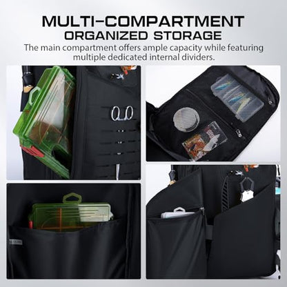 Goture Black Tackle Bag with Trays, Fishing Backpack for Men Professional Fishing Gear Organizer with MOLLE System, Rod Holder - color: Black, style: 900d Water-resistant Oxford Backpack + (3)3600 Trays