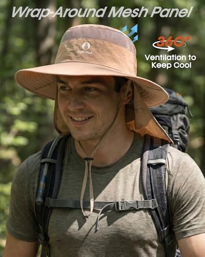 FURTALK Sun Hats for Men Women Fishing Hat with Neck Flap UPF 80+ Breathable Wide Brim Hiking Safari Summer Bucket Hats - color: Khaki