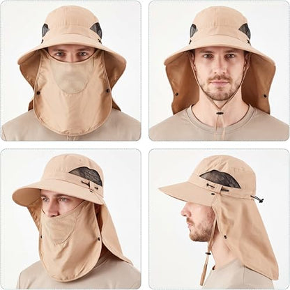 Cuffbow 3 Pcs Sun Hat for Men Women with Neck Flap Breathable Wide Brim Bucket Hat UV Protection UPF 50+ Fishing Hiking - color: Dark Gray, Gray, Khaki