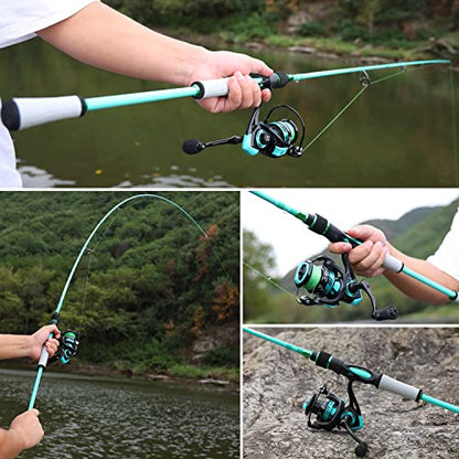 One Bass Spirit Flame Fishing Rod Reel Combo, Spinning Fishing Pole with Graphite 2Pc Blanks, Stainless Steel Guides - color: Blue, size: 6'0"Medium-Fast with 1000 Reel