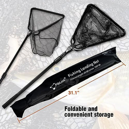 Fiblink Folding Aluminum Fishing Landing Net Fish Net with Extending Telescoping Pole Handle - size: Extend Length: 45-80"