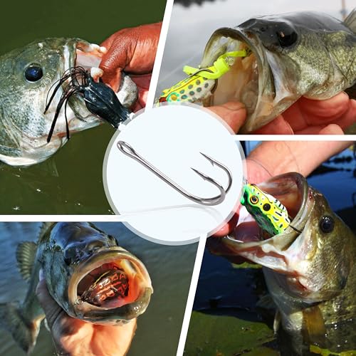 Double Fishing Hooks, 40/80pcs Classic Dual Frog Hooks High Carbon Steel Double Hooks Fishing Open Shank Barb Fishing Bait Hooks Saltwater Freshwater 8#-4/0 - size: 3/0-40PCS