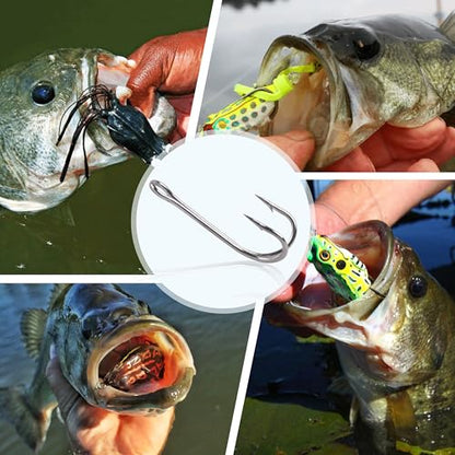 Double Fishing Hooks, 40/80pcs Classic Dual Frog Hooks High Carbon Steel Double Hooks Fishing Open Shank Barb Fishing Bait Hooks Saltwater Freshwater 8#-4/0 - size: 3/0-40PCS