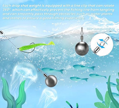 50Pcs Round Fishing Weights Sinkers Ball Fishing Weights Casting Drop Shot Sinkers Catfishing Sinkers Lead Weights Sinkers with Barrel Swivels for Saltwater Freshwater Fishing-(3.5-10g) - size: 3/16oz(5g)-50 Pack