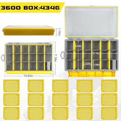 Shaddock Fishing Waterproof Tackle Box, 3600 Deep Tackle Tray Organizers Accessories Storage Gear with Removable Dividers for Freshwater Saltwater Fishing (Yellow, 3600) - size: 3600, Yellow
