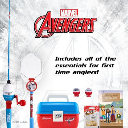 Shakespeare Youth Fishing Reel and Rod Combo - color: Marvel Captain America 7pc Kit