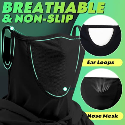 3 in 1 Summer Cooling Balaclava Hood Face Mask with Ear Loops Men Women Sun UV Protection Breathable Full Head Cover - color: Black