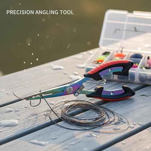 Stainless Steel Fishing Pliers with Line Cutter, Corrosion Resistant Tool for Saltwater & Freshwater Angling, Red Handle