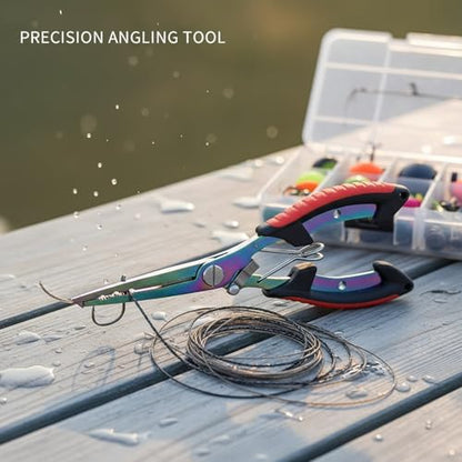 Stainless Steel Fishing Pliers with Line Cutter, Corrosion Resistant Tool for Saltwater & Freshwater Angling, Red Handle