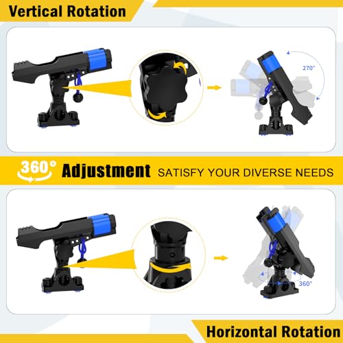2-in-1 Fishing Rod Holder for Boat Kayak Rod Holder Track Deck Mount, Secure Fishing Pole Holders with Triple Rod Protection, Dual T Bolt, Bungee Cord & Sliding Loop
