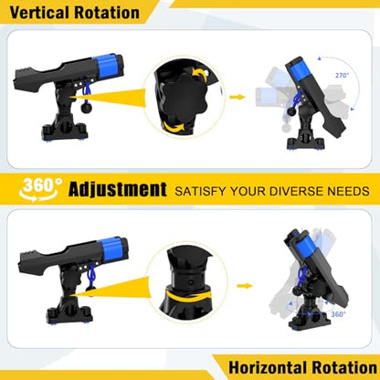 2-in-1 Fishing Rod Holder for Boat Kayak Rod Holder Track Deck Mount, Secure Fishing Pole Holders with Triple Rod Protection, Dual T Bolt, Bungee Cord & Sliding Loop