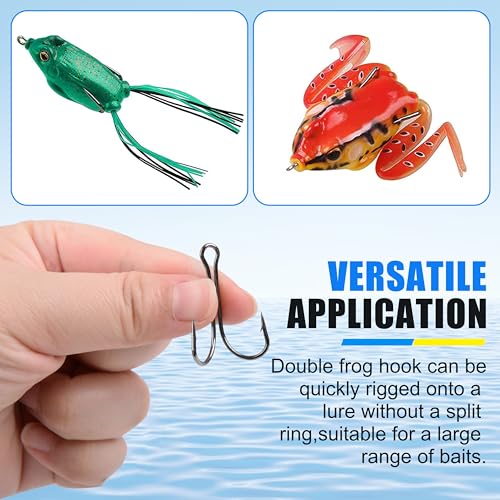 Double Fishing Hooks, 40/80pcs Classic Dual Frog Hooks High Carbon Steel Double Hooks Fishing Open Shank Barb Fishing Bait Hooks Saltwater Freshwater 8#-4/0 - size: 1/0-40PCS