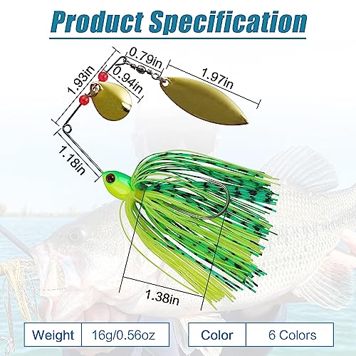 Spinner Baits Bass Fishing Lures Spinnerbaits Kit,Colorado Blades Jig Spinner Bait Lures Multicolor Buzzbait Swimbait Spinnerbait for Bass Trout Salmon Pike Crappie Fishing - color: 6pcs Spinner Baits