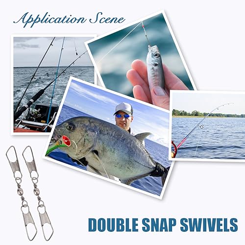 SUPERFINDINGS 30Pcs Double Fishing Snap Swivels Carbon Steel Fishing Rolling Bearing Connector Fishing Rolling Ball with Snap Connector Fishing Tackle Fishing Accessories, 89mm