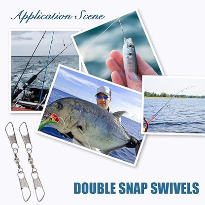 SUPERFINDINGS 30Pcs Double Fishing Snap Swivels Carbon Steel Fishing Rolling Bearing Connector Fishing Rolling Ball with Snap Connector Fishing Tackle Fishing Accessories, 89mm
