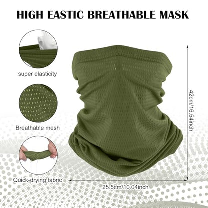 Geyoga 2/4 Pack Cooling Neck Gaiter Summer Breathable Balaclava Face Mask with Mesh Holes UV Protection Sun Scarf Men Women - color: Dark Green