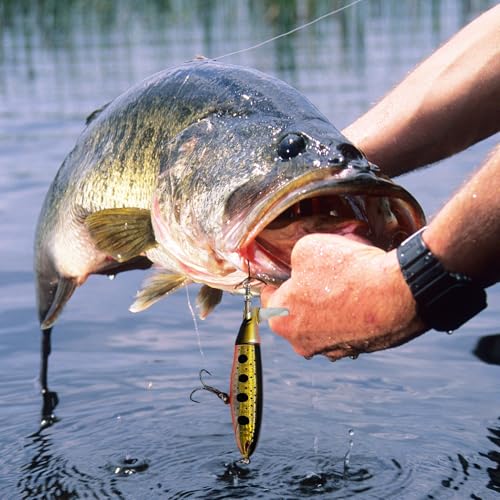 1-Pack Topwater Fishing Lures & Crankbaits Set - High-Action Popper Bass Lures with Rotating Tail, Saltwater/Freshwater Hard Baits for Trout, Pike, Catfish | Vibrating Lure Kit with Storage Box - color: yellow