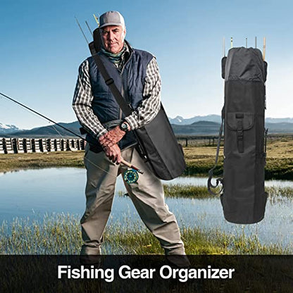 DONQL Fishing Rod Bags, Outdoor Fishing Pole Case, Multifunction Camping Portable Travel Carry Cases Backpack, Fishings Rod and Reel Case Holds 5 Poles & Rig Tackles, Fishings Gift for Men - color: Black