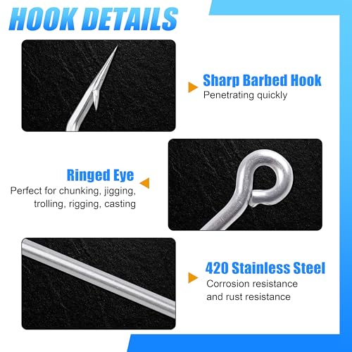 Stainless Steel Saltwater Fishing Hooks - 50pcs O'shaughnessy Hooks Forged Long Shank J Fishing Hooks Extra Strong Fish Hooks for Trolling Sea Bass Striper Cod Bluefish Size 1/0-10/0 - size: 1/0-50pcs