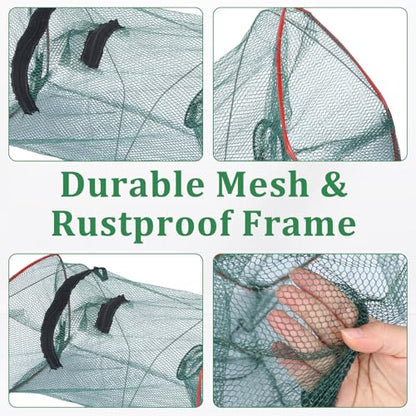 5PCS Fish Trap Net, Collapsible Clear Minnow Trap Fish Lobster Shrimp Crayfish Crab Baits Cast Mesh Traps, Portable Folded Automatic Fishing Nets Accessories for Pinfish Bait Crawfish