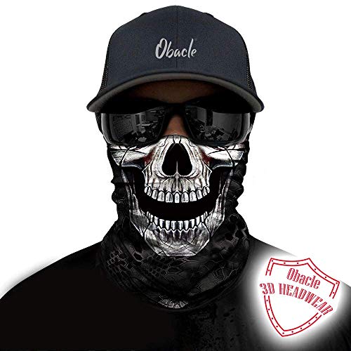 Obacle Neck Gaiter Face Mask Bandana for Dust Wind Sun Protection for Men Women - color: Black Eye Smile Skull