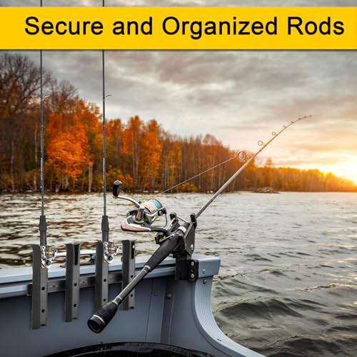 GearTrust Fishing Rod Holders, 4 Rod Holder for Boat Golf Cart & Garage | 4 rod holder for boat. Adjustable tube fishing pole holders for boats, golf cart, cooler, kayak, jetski & john boat. - color: Carbon Black