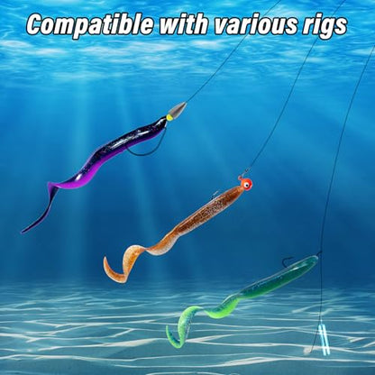 Dr.Fish 5 Pack Sand EEL Lures Saltwater Soft Fishing Lures Swimbait 6 Inch 3/8oz Surf Fishing Creature Baits Soft Plastic Artificial Ribbontail Worm - color: Brown/Orange