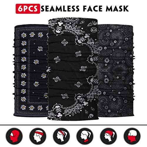 Venswell Neck Gaiter Face Mask Men Women,Seamless Bandana Rave Face Cover Scarf Mask,Balaclava,Headband, Head Wrap,Headwear - color: A-black Series 2