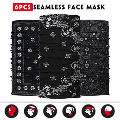 Venswell Neck Gaiter Face Mask Men Women,Seamless Bandana Rave Face Cover Scarf Mask,Balaclava,Headband, Head Wrap,Headwear - color: A-black Series 2