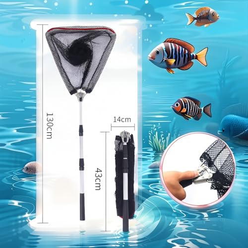 Telescopic Fishing Landing Net, Folding Fishing Nets with Telescopic Rod Handle for Fish Catch Release, Aquarium, Ponds Floating Objects, Carp Trout - color: White pole+black net