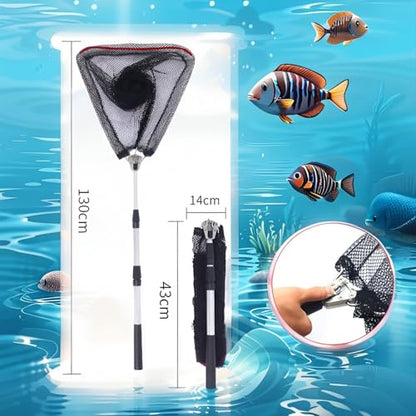Telescopic Fishing Landing Net, Folding Fishing Nets with Telescopic Rod Handle for Fish Catch Release, Aquarium, Ponds Floating Objects, Carp Trout - color: White pole+black net