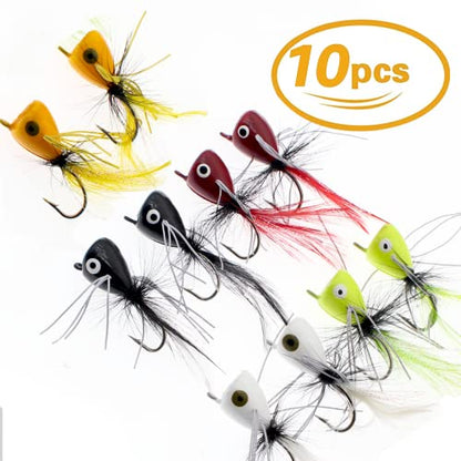 Fly Fishing Poppers Fly Fishing Dry Flies Topwater Fishing Lures Bass Popper Flies Bugs Lures Panfish Bait Fly Trout Bobber Flies Kit for Bass Trout Panfish Bluegill Salmon - color: A: 10pcs Fly Fishing Poppers