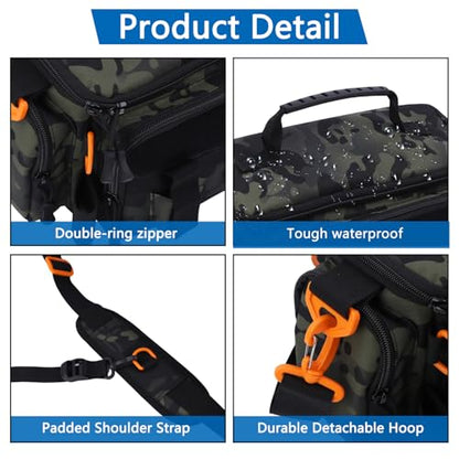 Fishing Tackle Bags with Tackle Box,Waterproof,Padded Shoulder Strap,Gear Storage,Fish Bag with 136 Pcs Fishing Lures Kit,Fish Hook Remover Tool,Fish Lip Gripper,Fishing Plier,Gifts for Men (Green) - color: Green