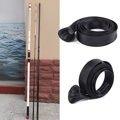 8 Pack Fishing Rod Socks Sleeves, 67 Inches Braided Mesh Rod Protector Cover for Casting/Spinning/Fly/Sea Fishing Rods (Black)