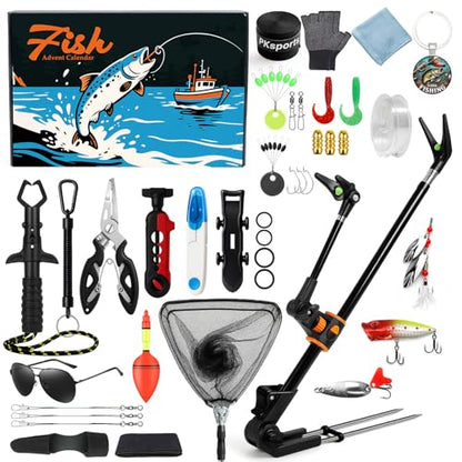 24-Day Fishing Advent Calendar - Ultimate Fishing Accessories Kit for Men & Teen Boys, Countdown to Christmas with Surprises for Fishing Enthusiasts