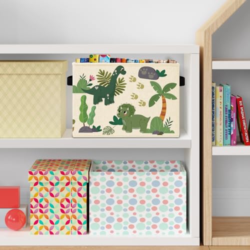 Tropical Dinosaur Storage Bins Box with Handles, Sage Green Plant Nursery Laundry Basket Hamper Collapsible Clothes Toys Organizer for Kids Boys Room Nursery Playroom Bathroom - color: Dinosaur Tropical