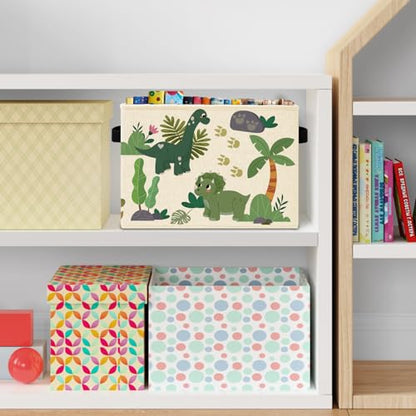 Tropical Dinosaur Storage Bins Box with Handles, Sage Green Plant Nursery Laundry Basket Hamper Collapsible Clothes Toys Organizer for Kids Boys Room Nursery Playroom Bathroom - color: Dinosaur Tropical