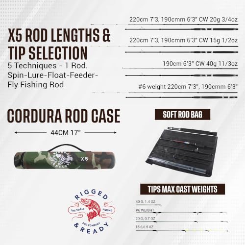 Rigged & Ready X Series™ Travel Fishing Rods. 6 Super Compact Combos and Rods, Multi-Functional, Spinning Poles. 5 to 25 Techniques from one Rod. Spin, Bass, Carp, Fly. Fresh & Saltwater Angling.