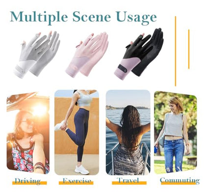 Eohak Women UV Sun Protection Gloves Full Finger Touchscreen Gloves Summer Outdoor Cyling Driving Gloves - color: Black